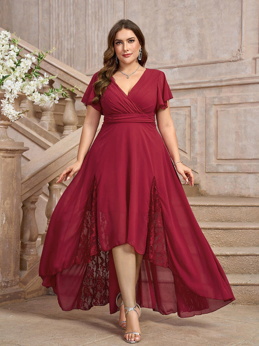 Plus size V-neck short-sleeved dresses, solid color Middle Eastern women's clothing